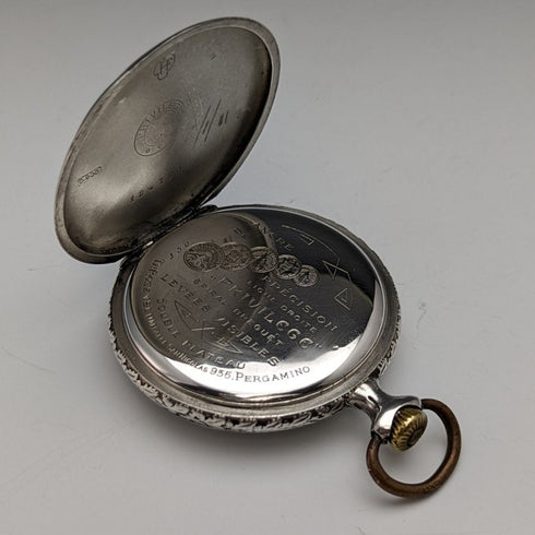 Antique Swiss PRIVILEGE bowling engraving silver side pocket watch in good working order